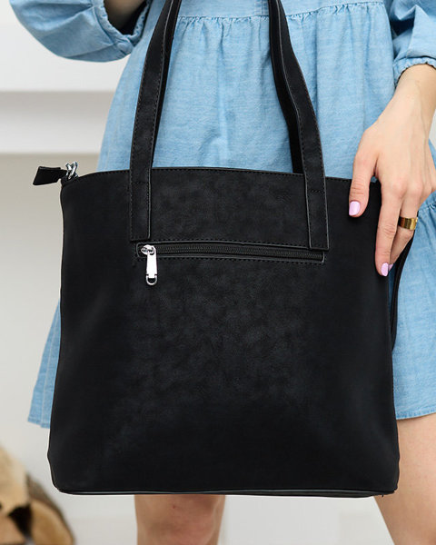 Women's black shopper bag with pockets - Accessories