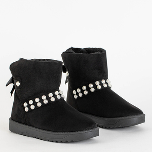 Women's black snow boots with a ribbon Himini - Footwear