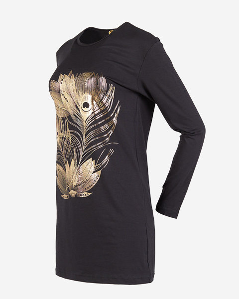 Women's black tunic with gold flowers - Clothing