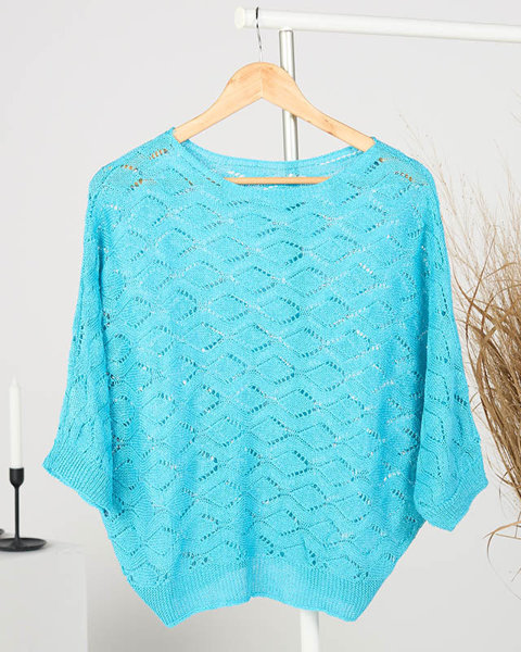 Women's blue bat-type openwork sweater - Clothing
