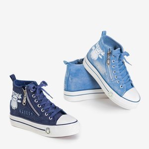 Women's blue sneakers with a wedge heel with Edwardina print - Footwear