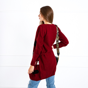 Women's burgundy tied cardigan with colored stripes - Clothing