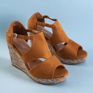 Women's camel wedge sandals Terou - Shoes