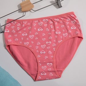 Women's coral cotton panties with hearts PLUS SIZE - Underwear