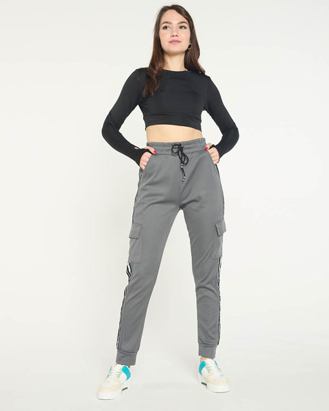 Women's gray cargo pants with stripes - Clothing
