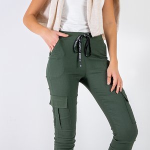Women's green cargo pants with pockets - Trousers