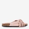 Women's light pink slippers with Amassa fringes - Footwear