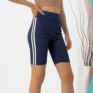 Women's navy blue cycling shorts with stripes - Clothing