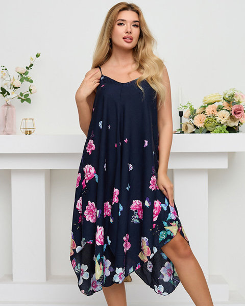 Women's navy blue floral dress - Clothing