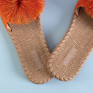 Women's orange pompom sandals Azrail - Footwear
