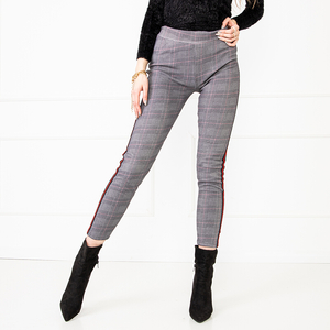 Women's pink checkered insulated leggings with stripes PLUS SIZE - Clothing