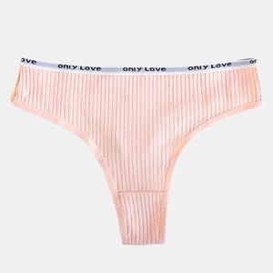 Women's pink ribbed thong with inscriptions - Underwear