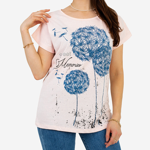 Women's pink t-shirt with a PLUS SIZE print - Clothing