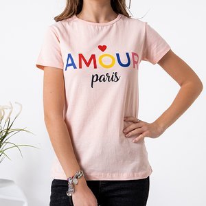 Women's pink t-shirt with the inscription - Clothing