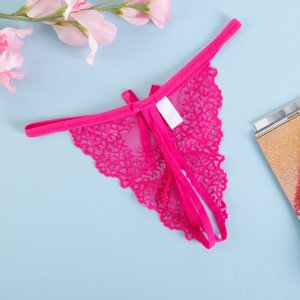 Women's pink thong with lace and ornaments - Underwear