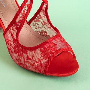 Women's red lace sandals on the Lorika post - Footwear