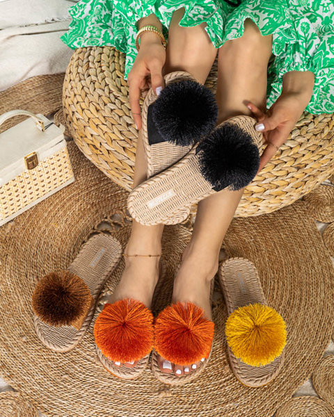 Women's slippers with a pompom in yellow Azrail - Footwear