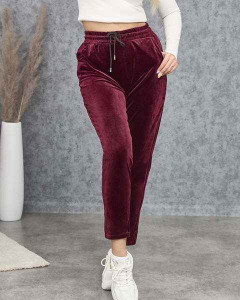 Women's velour tracksuits in burgundy PLUS SIZE- Clothing