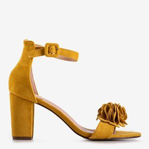 Yellow sandals with flowers on a higher heel Lowera - Shoes