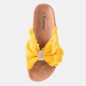 Yellow women's fabric slippers with cubic zirconia Lettica - Footwear