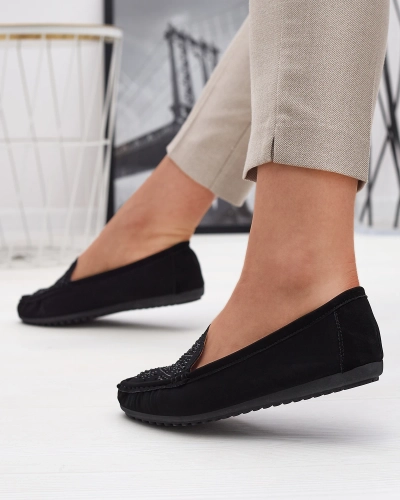 OUTLET Royalfashion Black women's moccasins with zircons Madolla