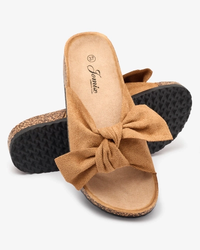 OUTLET Royalfashion Women's flip-flops with bow in camel color Orofdo