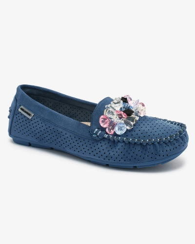 OUTLET Royalfashion Openwork blue women's moccasins with decorative crystals Cizzas