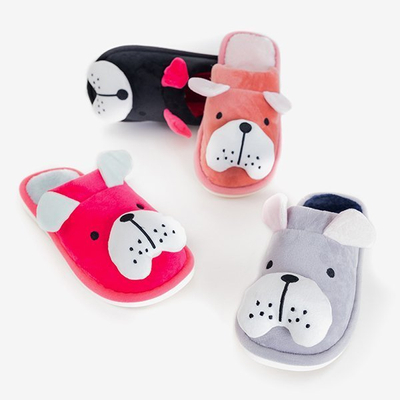 Black women's doggi slippers with a dog - footwear