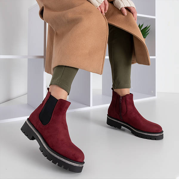 OUTLET Maroon women's boots with eco-suede Larentina - Footwear