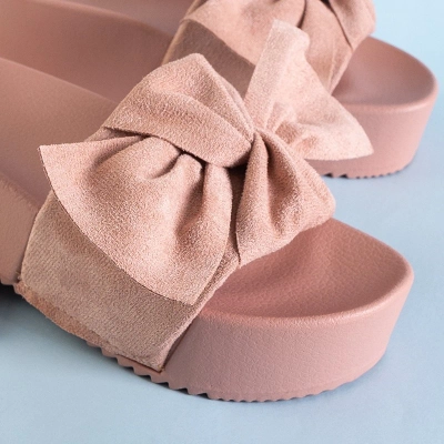 OUTLET Pudrowe women's flip flops with a bow Dolorisa - Shoes