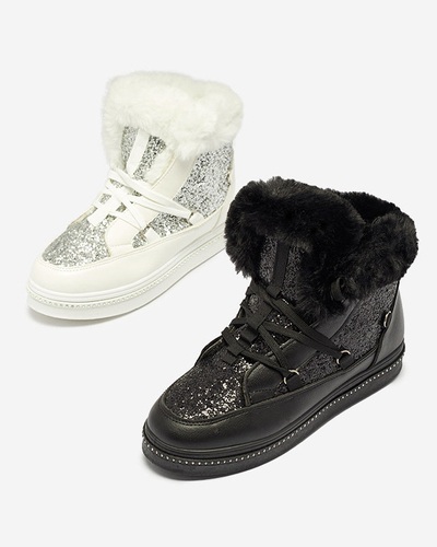 Women's black lace-up boots with sequins Gesita - Footwear