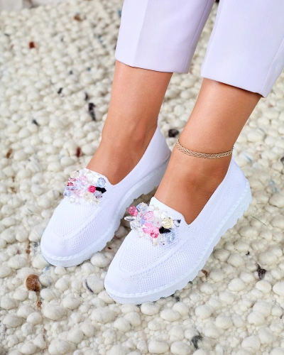 OUTLET Royalfashion White women's embellished slip on sneakers Enweta