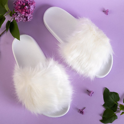 White women's flip-flops with fur Danita - Footwear