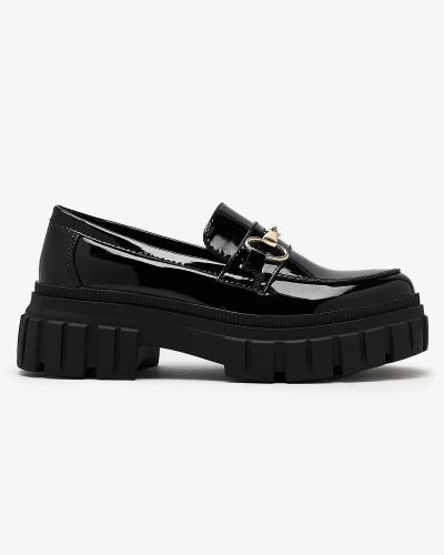OUTLET Royalfashion Women's black lacquered moccasins on a solid sole Ferika