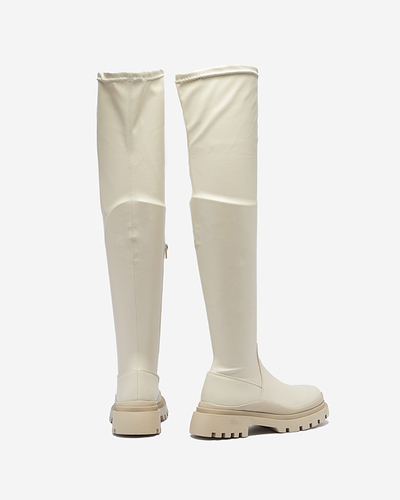 Beige women's knee-high boots on a thicker sole Amerima - Footwear